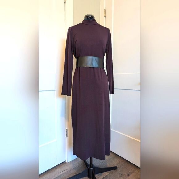 Eileen Fisher dress mock neck soft stretchy jersey plum wine color size Medium - Picture 1 of 5